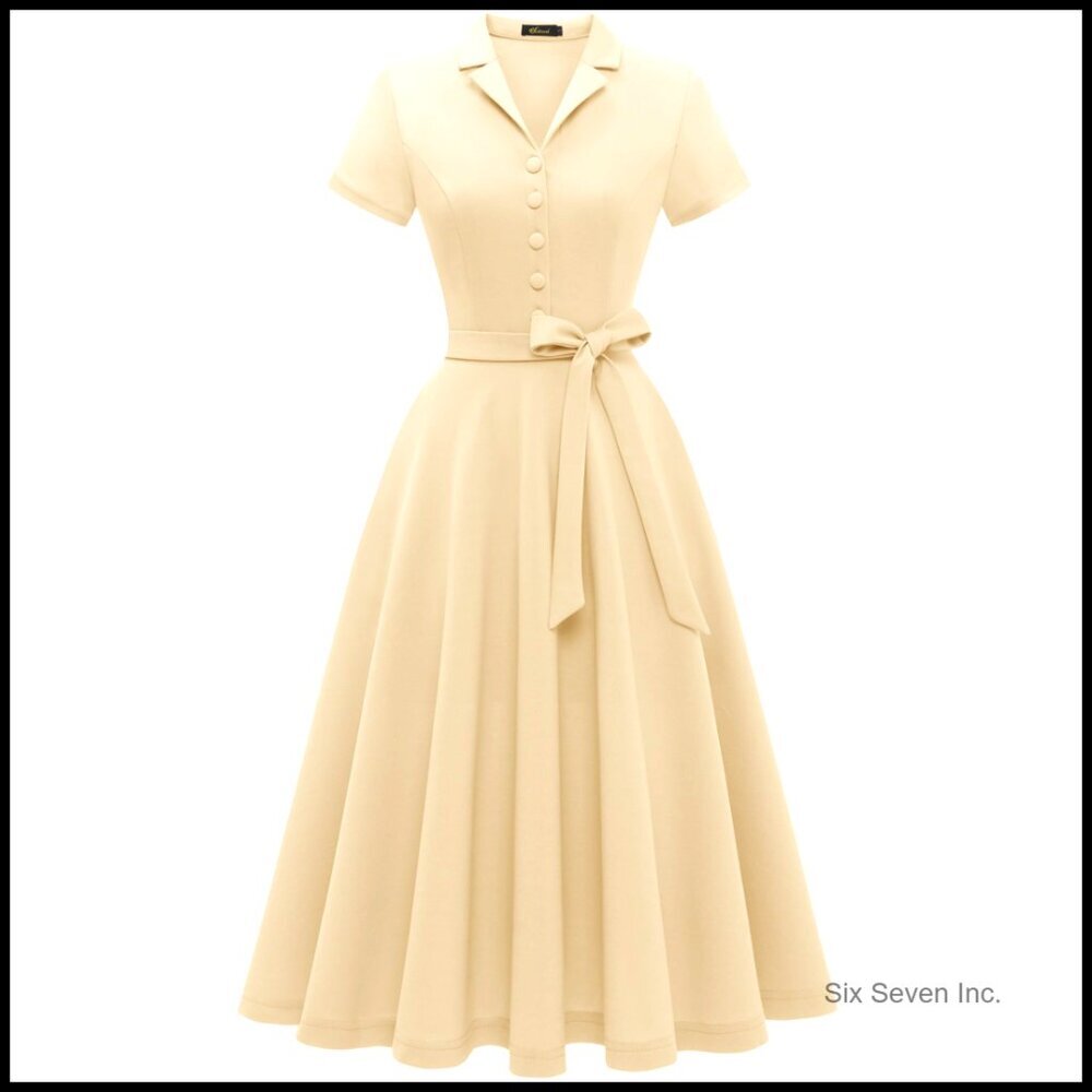Vintage Tea Dress Short Sleeve Cocktail Party Elegant Retro Swing